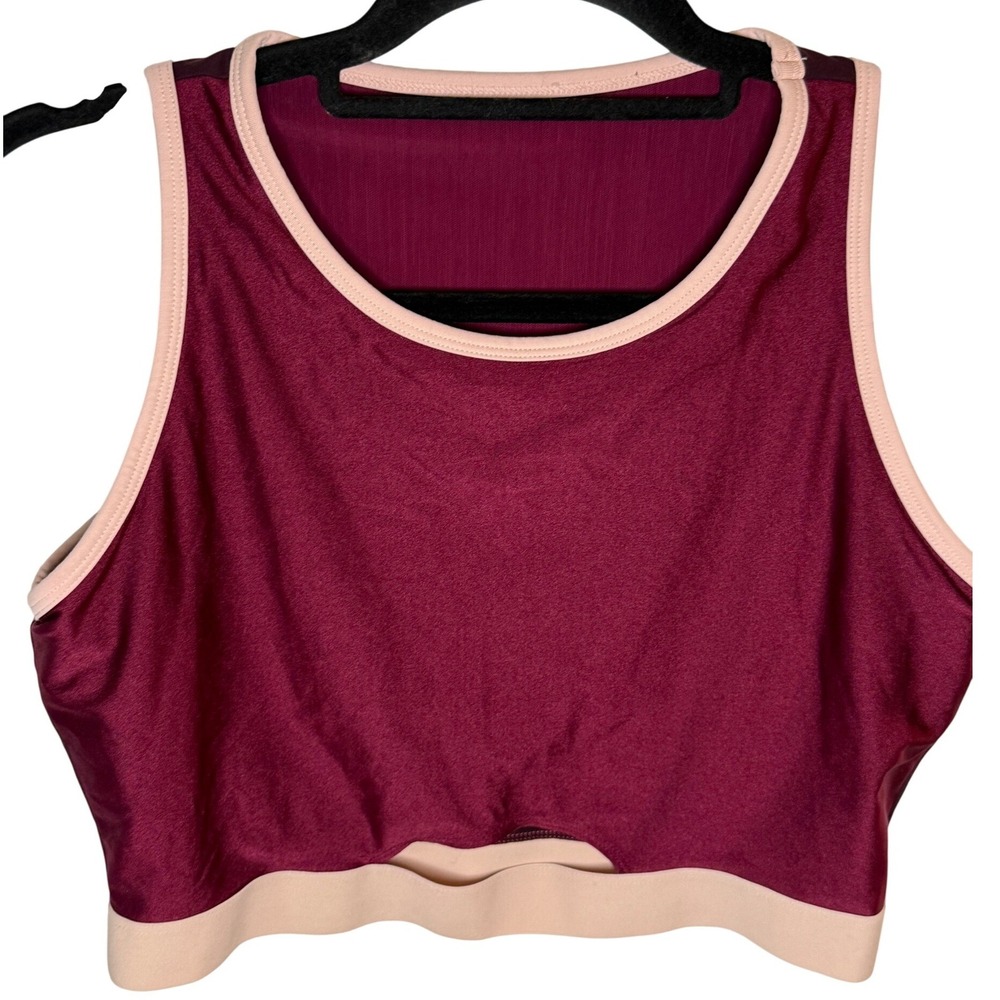 Fabletics‎ High Neck Sports Bra Burgundy Pink Colorblock Cutout Women's Small